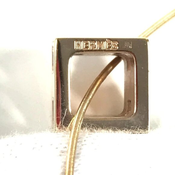 HERMES Accessories Cardue Ash H-cube H logo Necklace Metal White/Gold - Picture 4 of 10